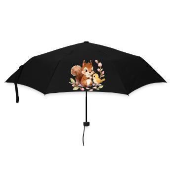 Écureuil et Oiseau parmi les Fleurs – 🐿🐦 Aquarelle - Parapluie standard - noir - Devant