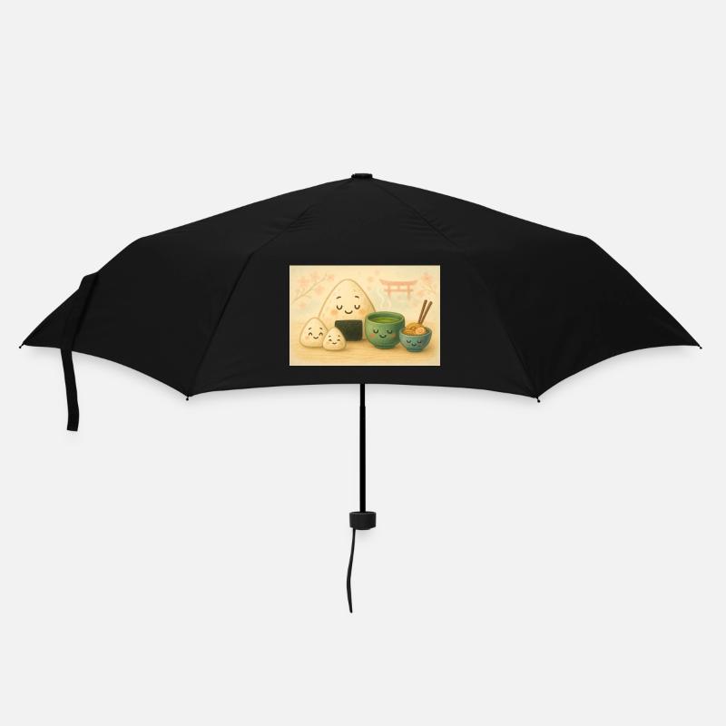 Kawaii Reisbällchen mit Tee Torii - Regenschirm (klein) - Schwarz