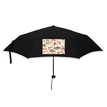 Koi und Kraniche in der japanischen Landschaft - Regenschirm (klein) - Schwarz - Vorne