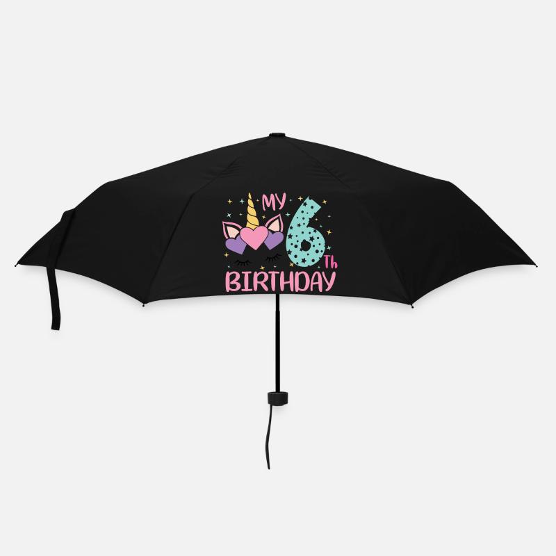 6.Geburtstag Einhorngesicht - Regenschirm (klein) - Schwarz