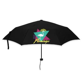 80s 90s Vintage Retro Flamingo T Shirt - Umbrella (small) - black - Front