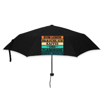 Zum leben brauche ich Kaffee und Flamingos - Regenschirm (klein) - Schwarz - Vorne