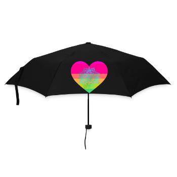 Regernbogen Herz Mandala Herzen Valentin - Regenschirm (klein) - Schwarz - Vorne