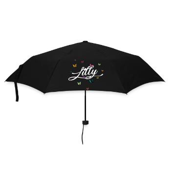 LILLY - Girl's Name with Colorful Butterflies - Umbrella (small) - black - Front