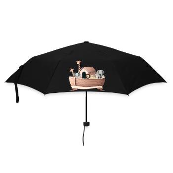 Niedliche Tierillustration – Arche Noah mit Tieren - Regenschirm (klein) - Schwarz - Vorne
