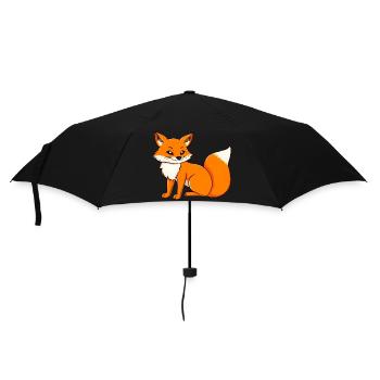 Entzückendes orangefarbenes Cartoon-Fuchs-Porträt - Regenschirm (klein) - Schwarz - Vorne