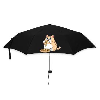 Chat potelé mignon mangeant de la pizza - Parapluie standard - noir - Devant