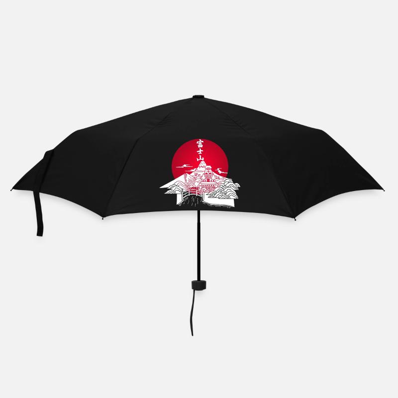 Weiße japanische Landschaft und rote Sonne - Regenschirm (klein) - Schwarz