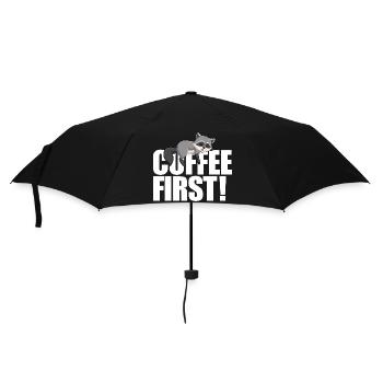 Waschbärkaffee zuerst - Regenschirm (klein) - Schwarz - Vorne