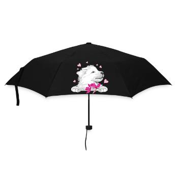 Glücklicher Schweizer Schäferhund mit Blumen und Herzen - Regenschirm (klein) - Schwarz - Vorne