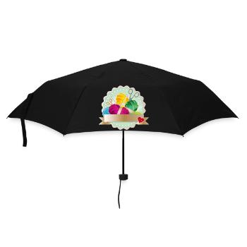 Balls of wool, button & knitting needles as a colorful patch - Umbrella (small) - black - Front