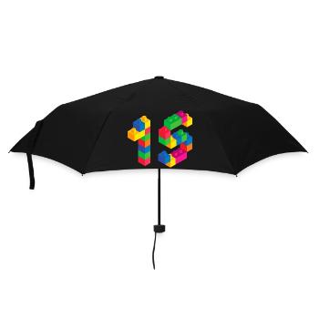 Cute Block Building 15th Birthday Gift 15 Year - Umbrella (small) - black - Front