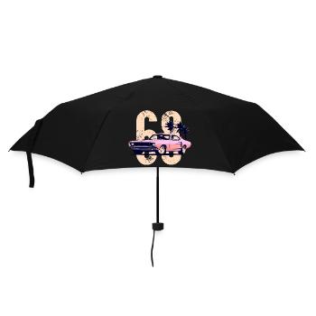 Retro Pink Muscle Car Sunset Scene - Umbrella (small) - black - Front