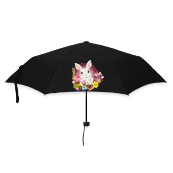 white rabbit with easter eggs as easter bunny - Umbrella (small) - black - Front