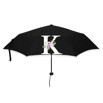 Lila floraler K-Buchstabe - Regenschirm (klein) - Schwarz - Vorne