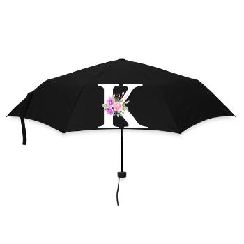 Lila floraler K-Buchstabe - Regenschirm (klein) - Schwarz - Vorne
