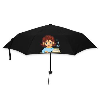 mignonne petite fille souriante avec des livres - Parapluie standard - noir - Devant