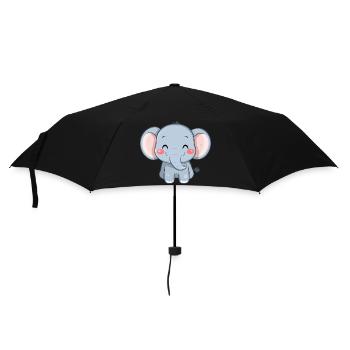 Niedlicher glücklicher Elefant - Entzückende Karikatur - Regenschirm (klein) - Schwarz - Vorne