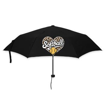 Leopard Muster Softball Herz Design - Regenschirm (klein) - Schwarz - Vorne