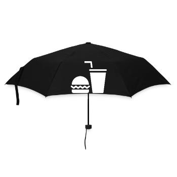 Fast Food, Burger, Imbisswagen - Regenschirm (klein) - Schwarz - Vorne