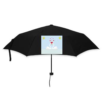 Zwei weiße Liebesschwäne im Wasser und rote Herzen - Regenschirm (klein) - Schwarz - Vorne