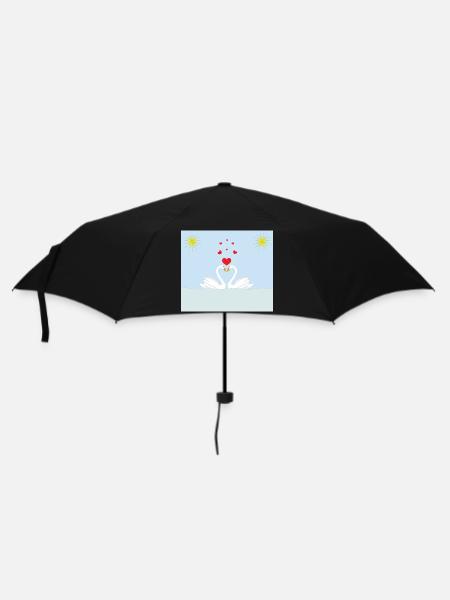 Two white love swans in the water and red hearts - Umbrella (small) - black