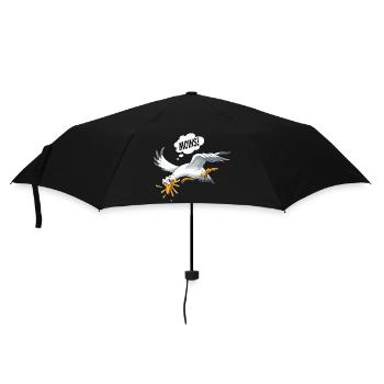 Lustige Möwe Stiehlt Pommes Am Strand - Regenschirm (klein) - Schwarz - Vorne