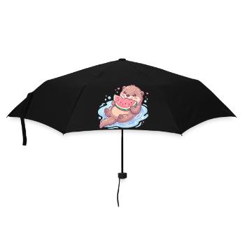 Kawaii Otter Eating Watermelon - Umbrella (small) - black - Front