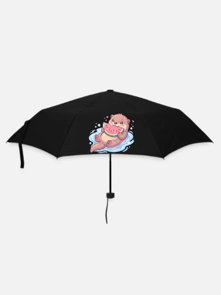 Kawaii-Otter isst Wassermelone - Regenschirm (klein) - Schwarz