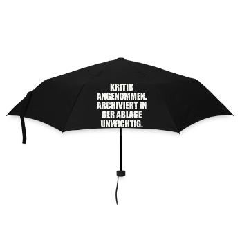 KRITIK ANGENOMMEN. LUSTIGER SPRUCH - Regenschirm (klein) - Schwarz - Vorne