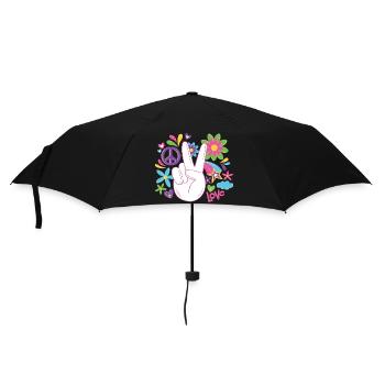 Peace Weltfrieden Flower Power Geschenk 70er Love - Regenschirm (klein) - Schwarz - Vorne