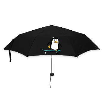 Pinguin fährt Skateboard - Regenschirm (klein) - Schwarz - Vorne