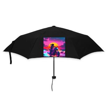 Dog on motorcycle on the beach - Umbrella (small) - black - Front