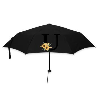 Buchstabe u blumige Sonnenblume - Regenschirm (klein) - Schwarz - Vorne
