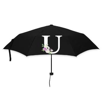 Lila Blumenbuchstabe u - Regenschirm (klein) - Schwarz - Vorne