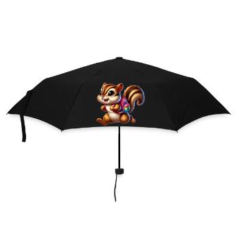 Schulstart mit Streifenhörnchen für Schulanfänger - Regenschirm (klein) - Schwarz - Vorne