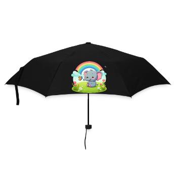 Fröhlicher Elefant und Regenbogen - Regenschirm (klein) - Schwarz - Vorne