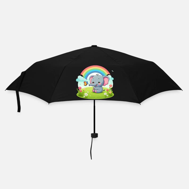 Fröhlicher Elefant und Regenbogen - Regenschirm (klein) - Schwarz