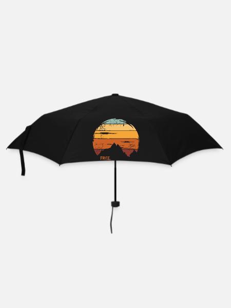 Icône de montagne rétro en plein air avec coucher de soleil - Parapluie standard - noir