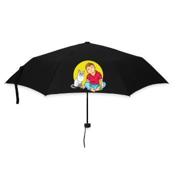 Boy is talking to a Siamese cat - Umbrella (small) - black - Front