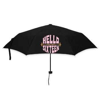 Hello Sixteen Retro Pink Birthday - Umbrella (small) - black - Front