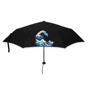 Origami Welle japanische Kunst Hokusai Fuji - Regenschirm (klein) - Schwarz - Vorne