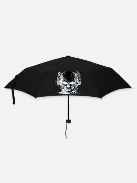 Crâne avec casque - Noir Blanc - Parapluie standard - noir