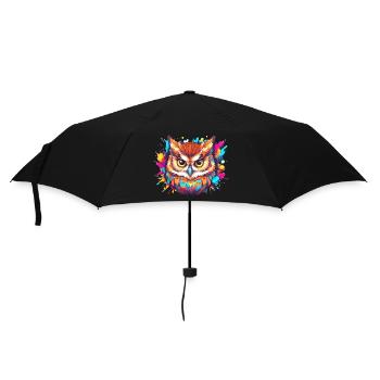 Colorful owl made of a splash of paint, comic book art - Umbrella (small) - black - Front