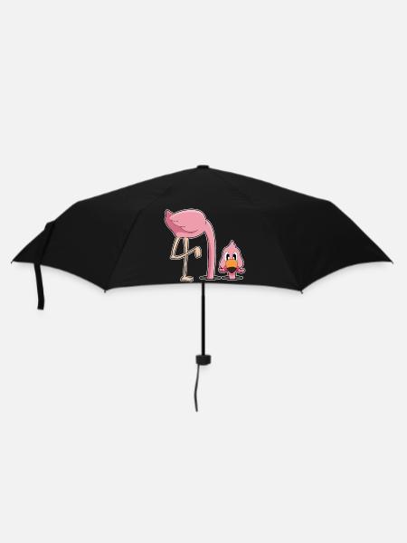 Lustiger Flamingo  - Regenschirm (klein) - Schwarz