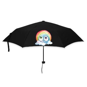 Regenbogen Wasserfarben Zeichnung - Regenschirm (klein) - Schwarz - Vorne