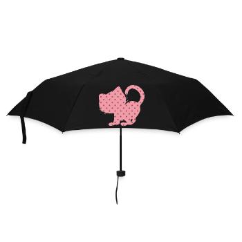 Katze rosa pink Dots Punkte Silhouette Fan - Regenschirm (klein) - Schwarz - Vorne