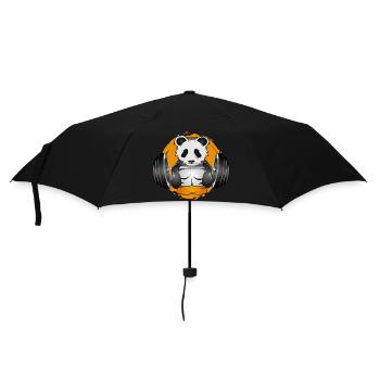 Bodybuilder Panda Bear With Barbell In Gym Patch - Umbrella (small) - black - Front