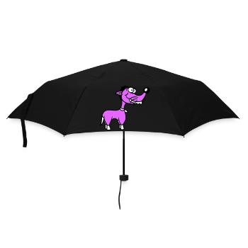 Hund Steht Dumm Kerl Lustig Blöd Verrückt Komisch - Regenschirm (klein) - Schwarz - Vorne