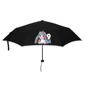 9. Geburtstag Einhorn Regenbogen Süß Niedlich - Regenschirm (klein) - Schwarz - Vorne